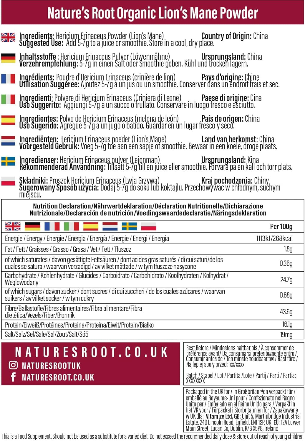 Premium Lion'S Mane Mushroom Powder 200G