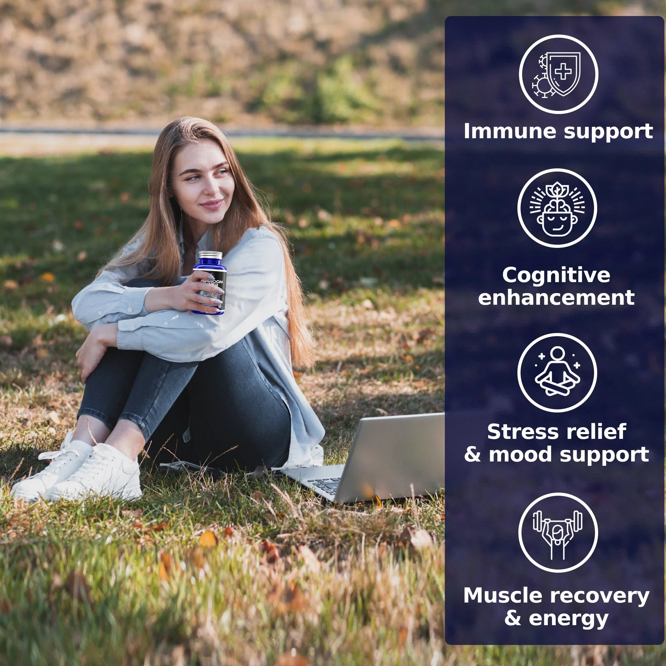 Mushroom Power Complex 10-In-1 Nootropic Dietary Supplement for Gut Microbiome, Focus, Energy & Vitality - 120 Capsules