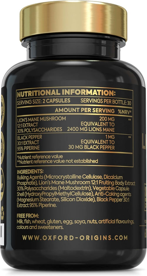 Advanced Lions Mane Mushroom 2400Mg - 60 High Strength Vegan Capsules - Lions Ma