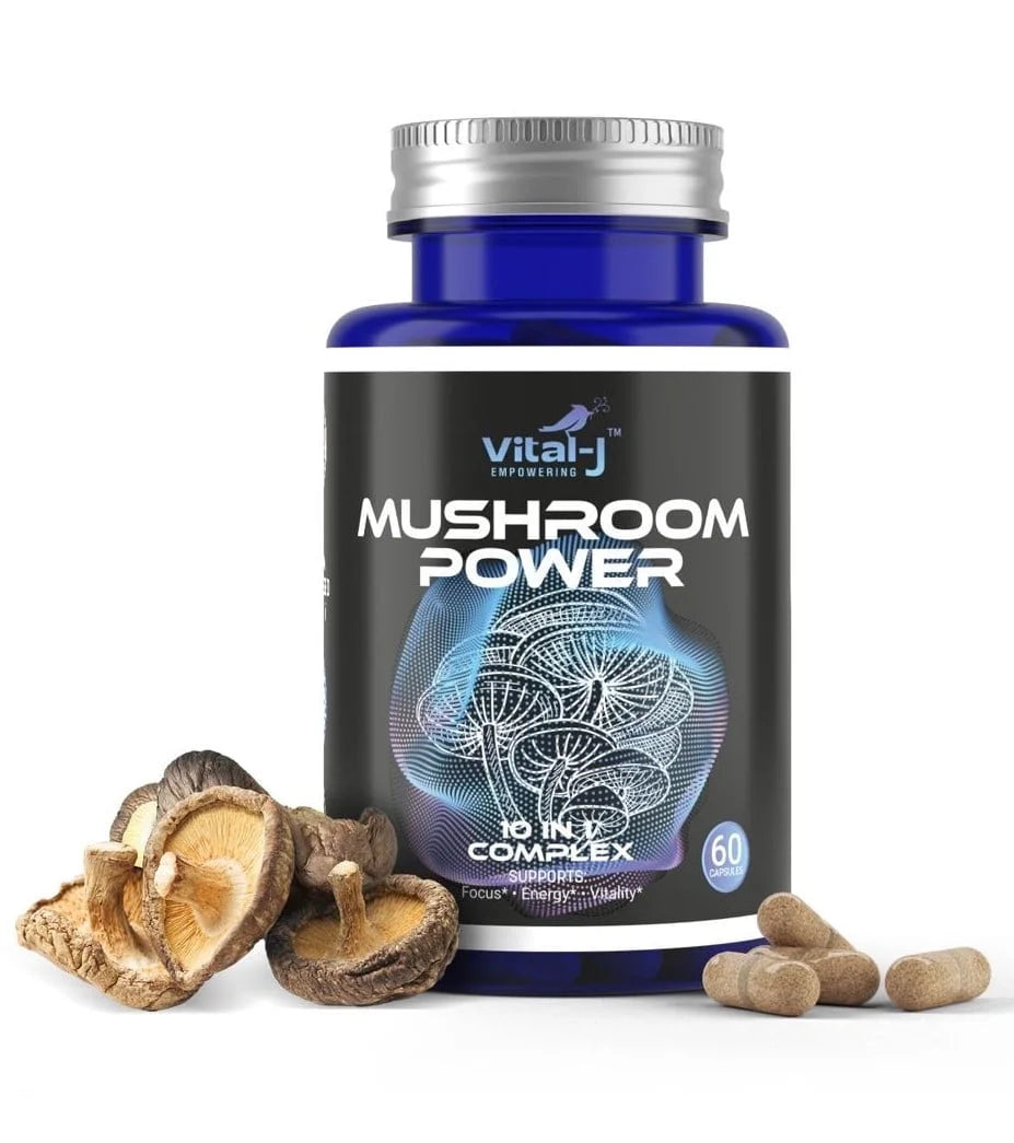 Mushroom Power Complex 10-In-1 Nootropic Dietary Supplement for Gut Microbiome, Focus, Energy & Vitality - 120 Capsules