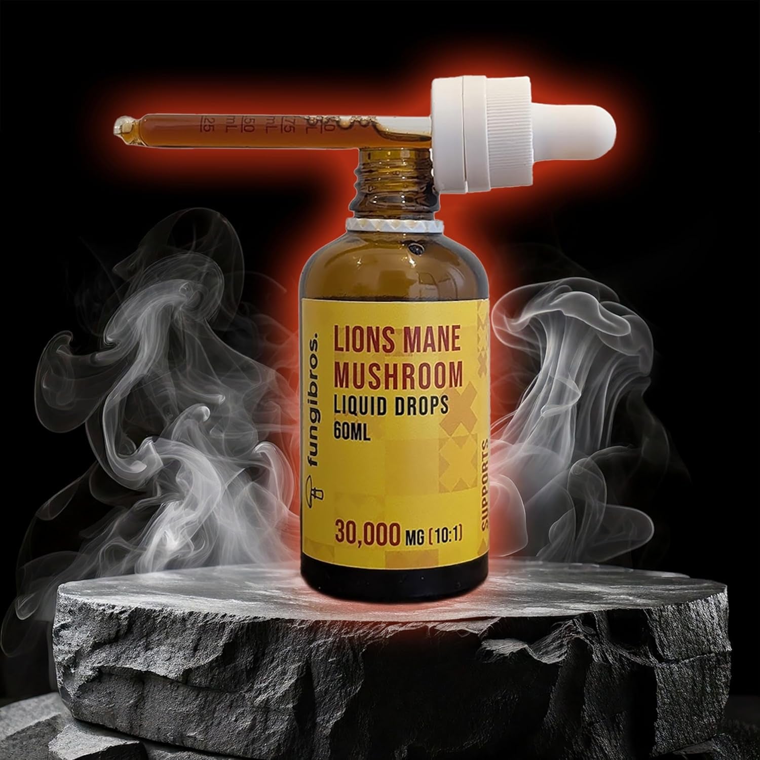 . High Strength Lions Mane Liquid 60Ml 30,000Mg 10:1 Extract Ratio, 2-Month Supply, Functional Mushroom 100% Fruiting Body