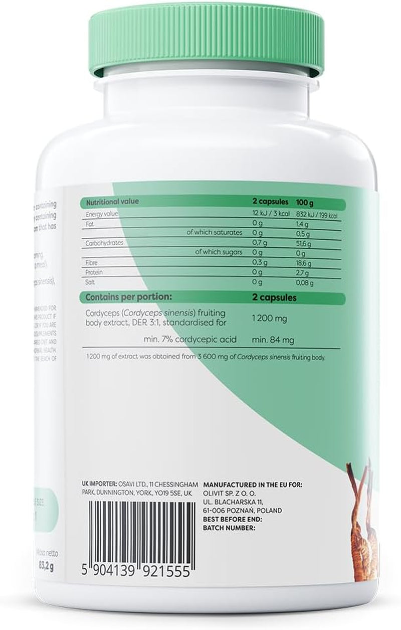 Cordyceps 1200 Mg – 120 Vegan Capsules | Standardized Cordyceps Mycelia Extract for Energy, Endurance & Vitality | Supports Physical Performance & Immune Health