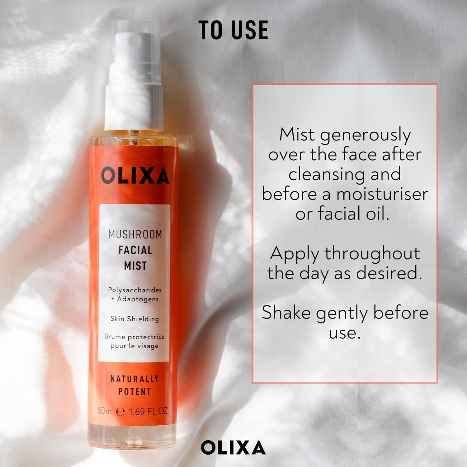 Olixa Beauty - Mushroom Facial Mist - Skin Protecting - with Reishi Mushroom, Shiitake Mushroom, Holy Basil, Ashwaghandha, Ginseng - Adaptogen - Face Mist Spray - 50Ml