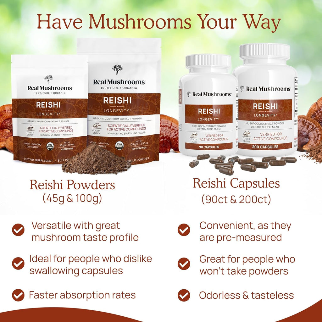 Reishi Mushroom Capsules - Handpicked Organic Mushroom Extracts - Red Reishi for Tranquil Daily Wellness with Verified Beta Glucans Vegan, Non-Gmo, No Grain Fillers, 90 Ct