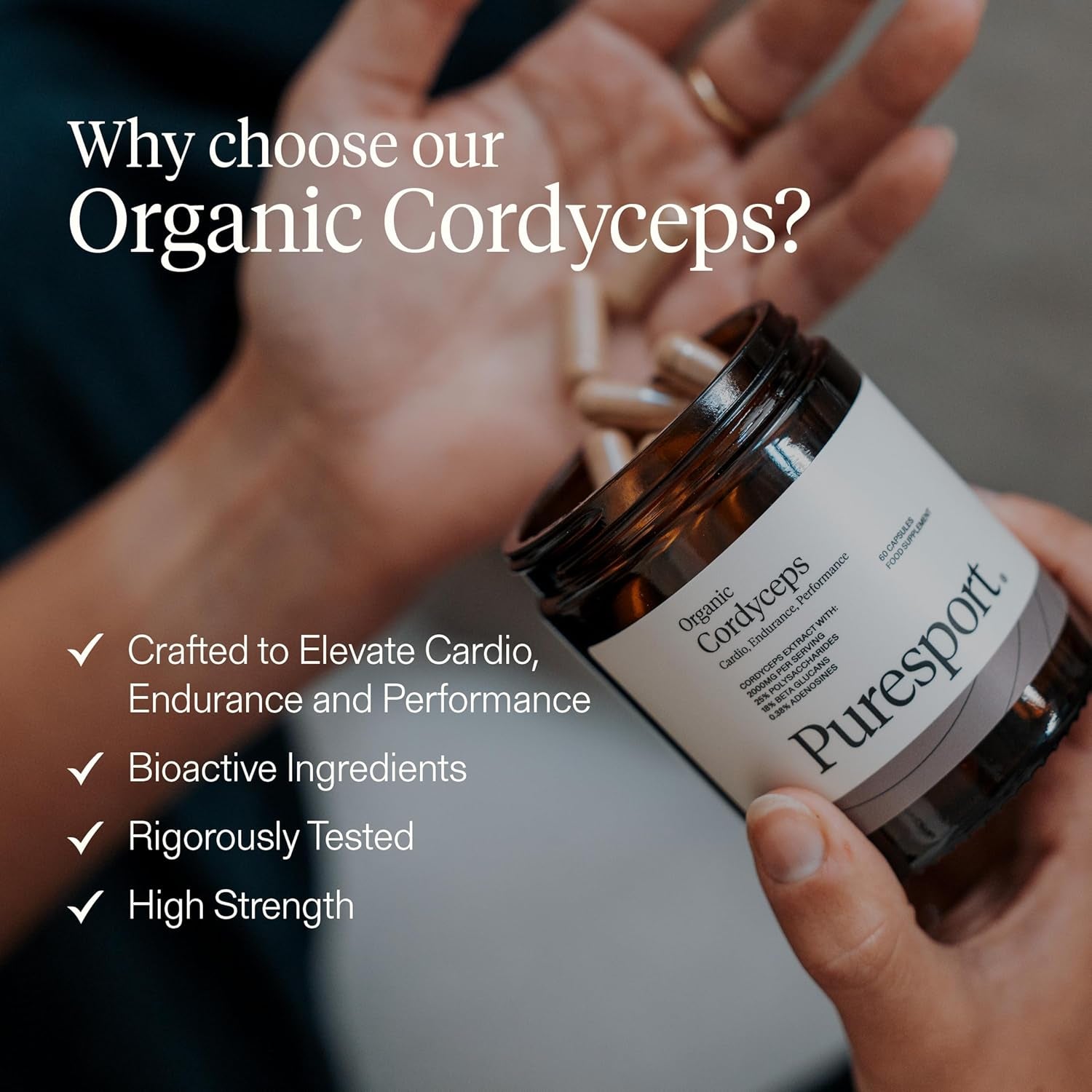 Cordyceps Supplement (60 Capsules) | Cardiovascular Cordyceps Mushrooms Supplement with 25% Polysaccharides | Endurance, Performance and Recovery | Informed Sport Certified
