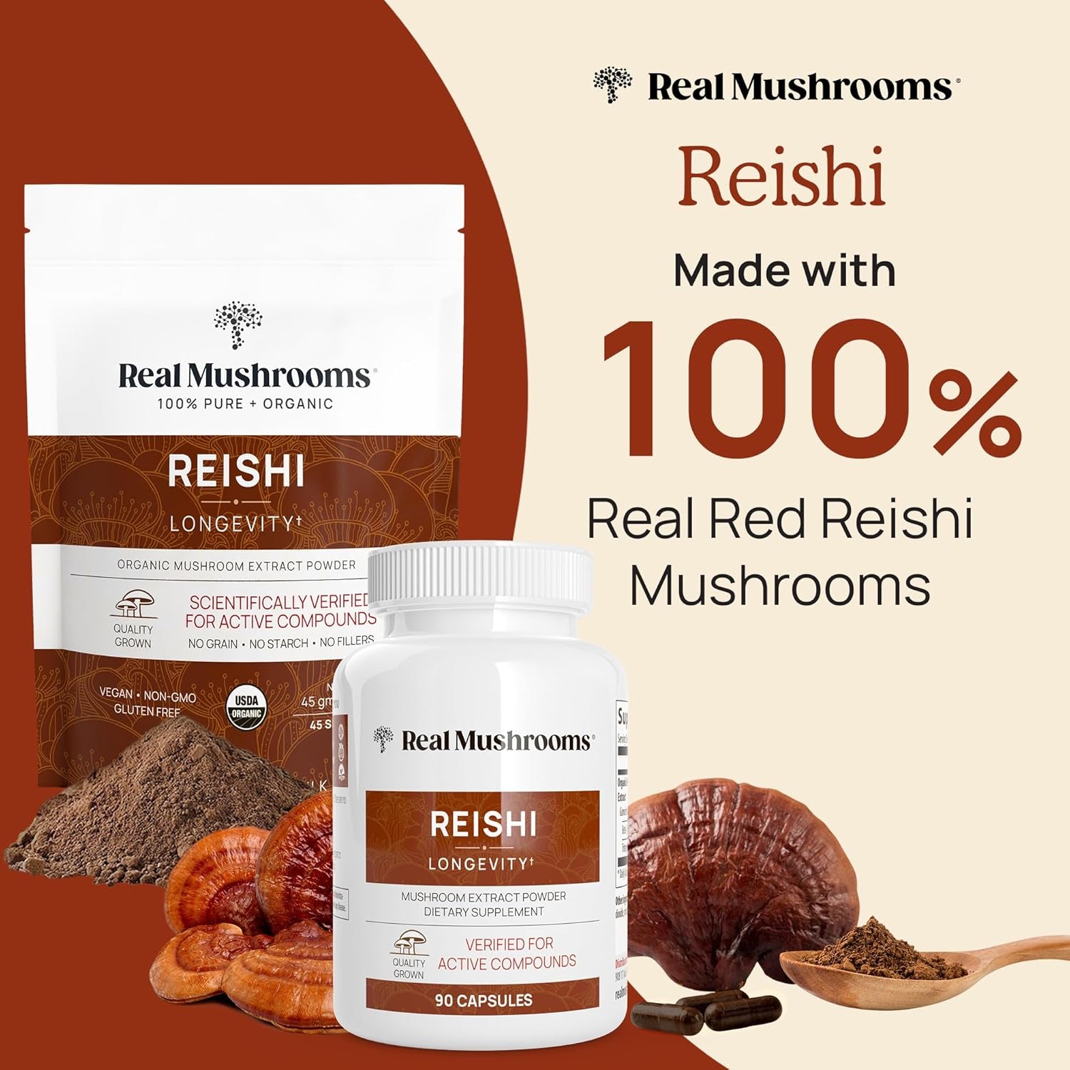 Reishi Mushroom Capsules - Handpicked Organic Mushroom Extracts - Red Reishi for Tranquil Daily Wellness with Verified Beta Glucans Vegan, Non-Gmo, No Grain Fillers, 90 Ct